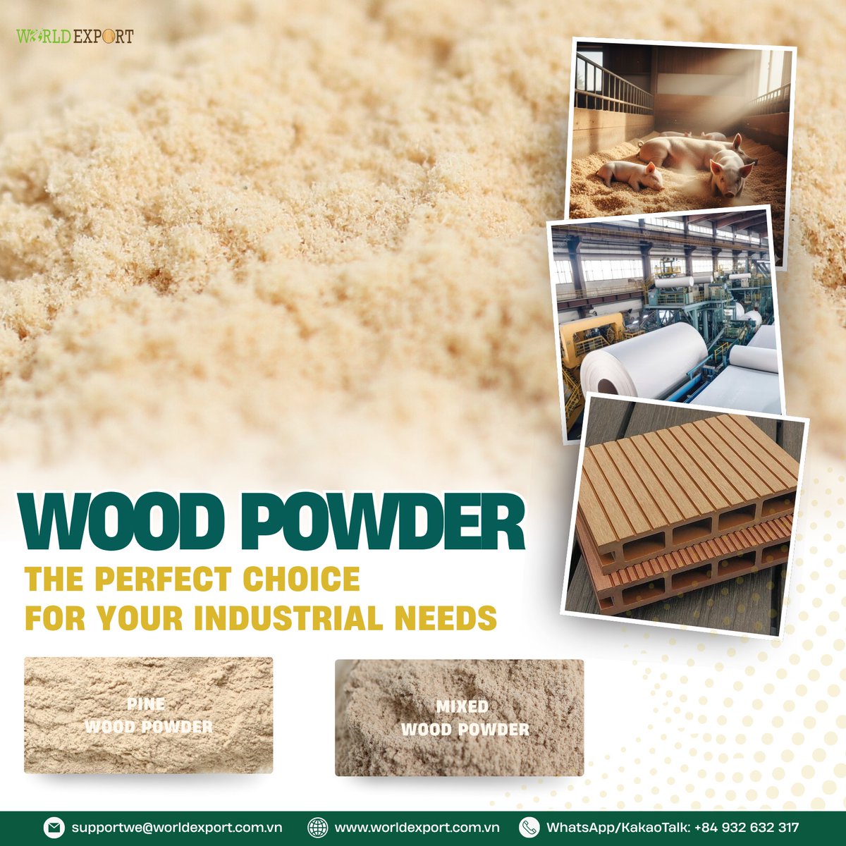 WorldExport_VN's tweet image. World Export provides kiln-dried Mixed/Pine Wood Powder for WPC, paper, incense, pig bedding,etc. Mixed offers cost-efficiency and Pine ensures premium purity and brightness for high-end production.
#WorldExport #WoodPowder #WPC #Paper #Incense #Pigbedding