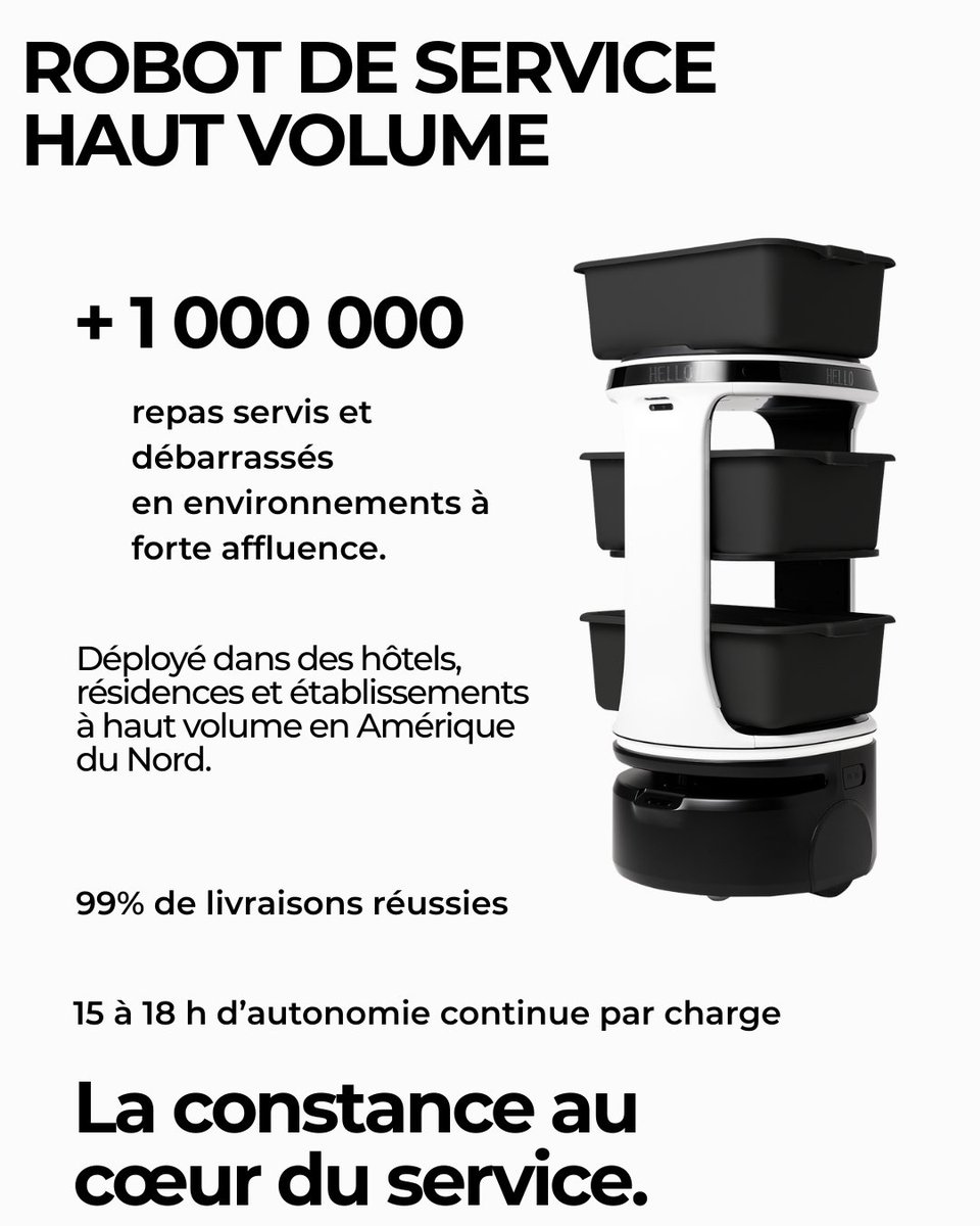 ExobotRobotique's tweet image. Fier de vous présenter SERVI+, le robot de service conçu pour les environnements à haut volume où la qualité du service doit rester constante, du premier client au dernier.
 
La technologie au service du travail humain.

🔗 en savoir plus : exobot.ca/serviplus