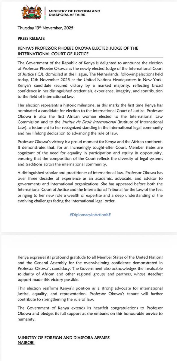 Kenya's  Professor Phoebe Okowa Elected as ICJ Judge