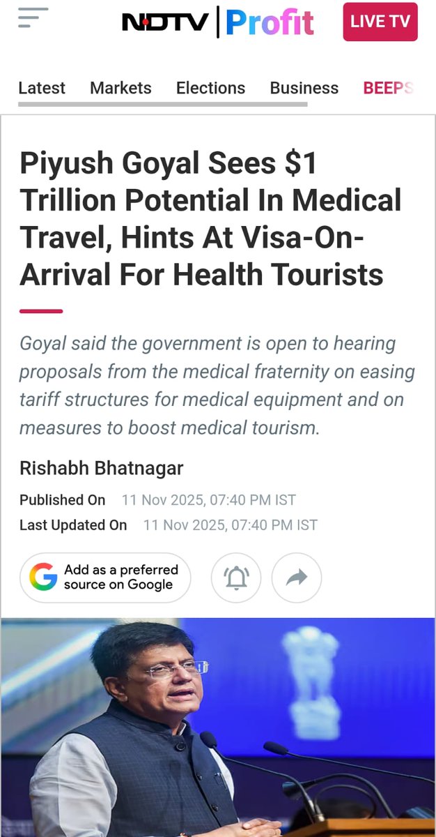 Is this not a crime 2 welcome foreigners when we r not able to provide proper primary healthcare to our citizens? When families fall below poverty line with 1 serious illness, u r welcoming foreign patients? 
R you blind <a href="/PiyushGoyal/">Piyush Goyal</a>  <a href="/PiyushGoyalOffc/">Piyush Goyal Office</a> 
Pls take note <a href="/dineshgrao/">Dinesh Gundu Rao/ದಿನೇಶ್ ಗುಂಡೂರಾವ್</a>
