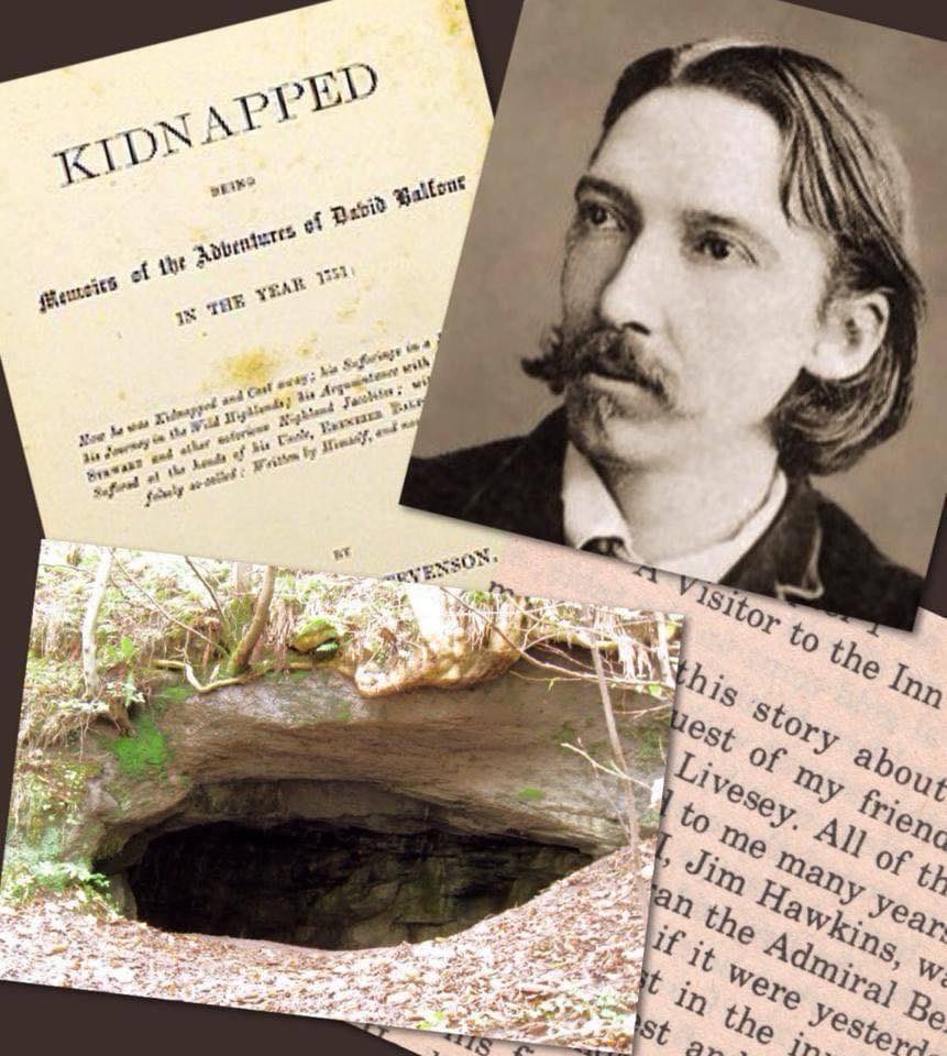 #OnThisDay 1850 celebrated Scottish novelist &amp; poet Robert Louis Stevenson was born. Cave between Dunblane &amp; Bridge of Allan on Darn Walk inspired Ben Gunn's cave in "Treasure Island." His visits to Dunblane's Old Glassingall, home of Thomas S Smith, who founded Smith…/👇