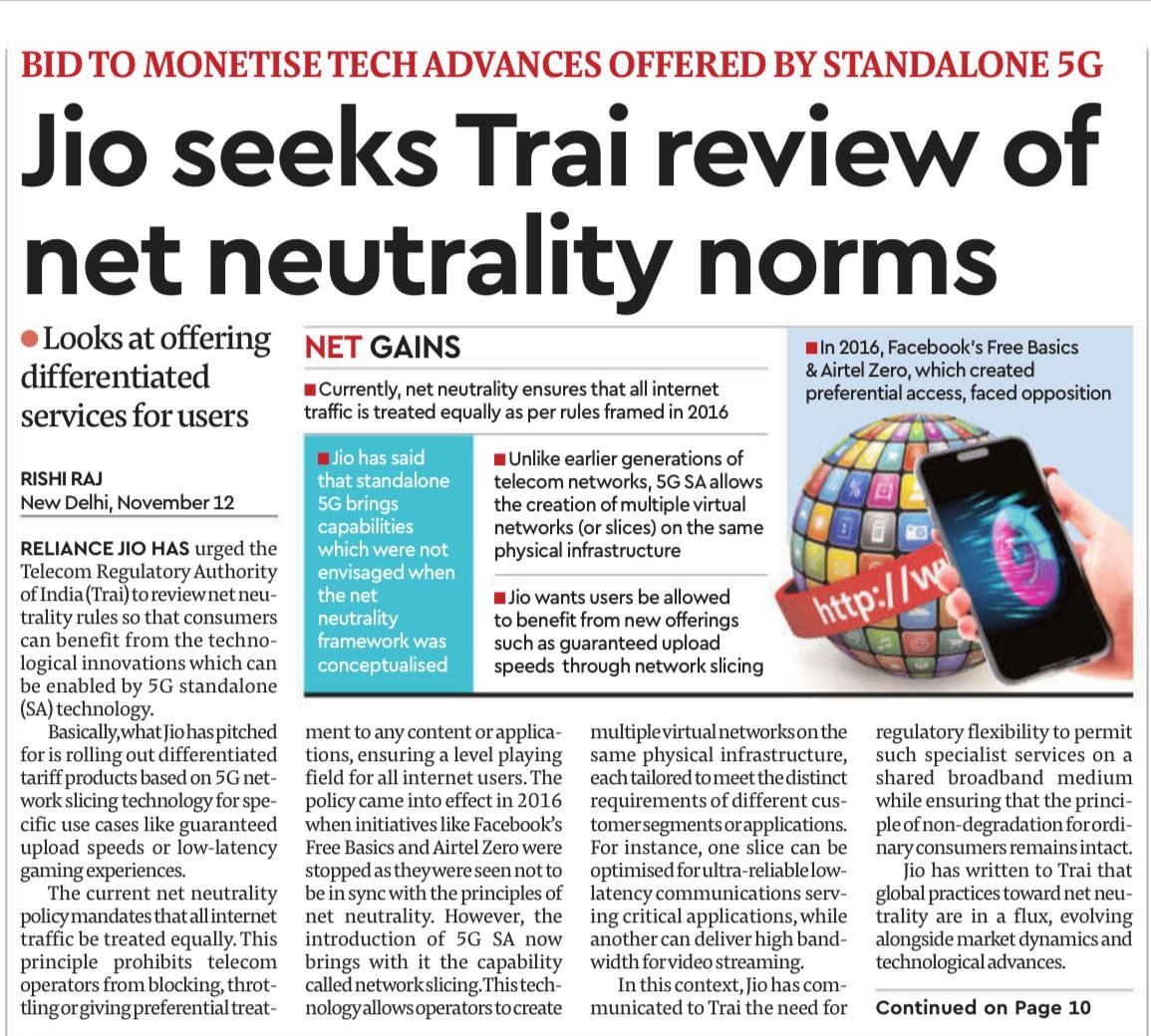 internetfreedom's tweet image. Based on this press report where Jio has sought a review of Net Neutrality regulations. As a first step we are writing to the TRAI and also filing a RTI for the public disclosure of any information. IFF remains committed to #SaveTheInternet