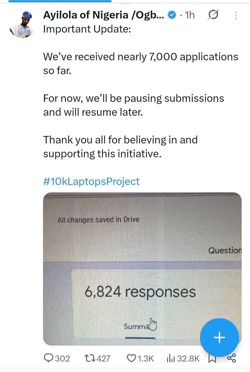 EjikeBenjamin1's tweet image. This guy is giving out 10k laptops to 10k Nigerian youths!

Yes, you read correctly.

The 20m Don jazzy contributed to support a certain project by a Nigerian youth that was trending days ago? This is it. 

Go to the website and try your luck.
#laptop #LimitedTimeEvent