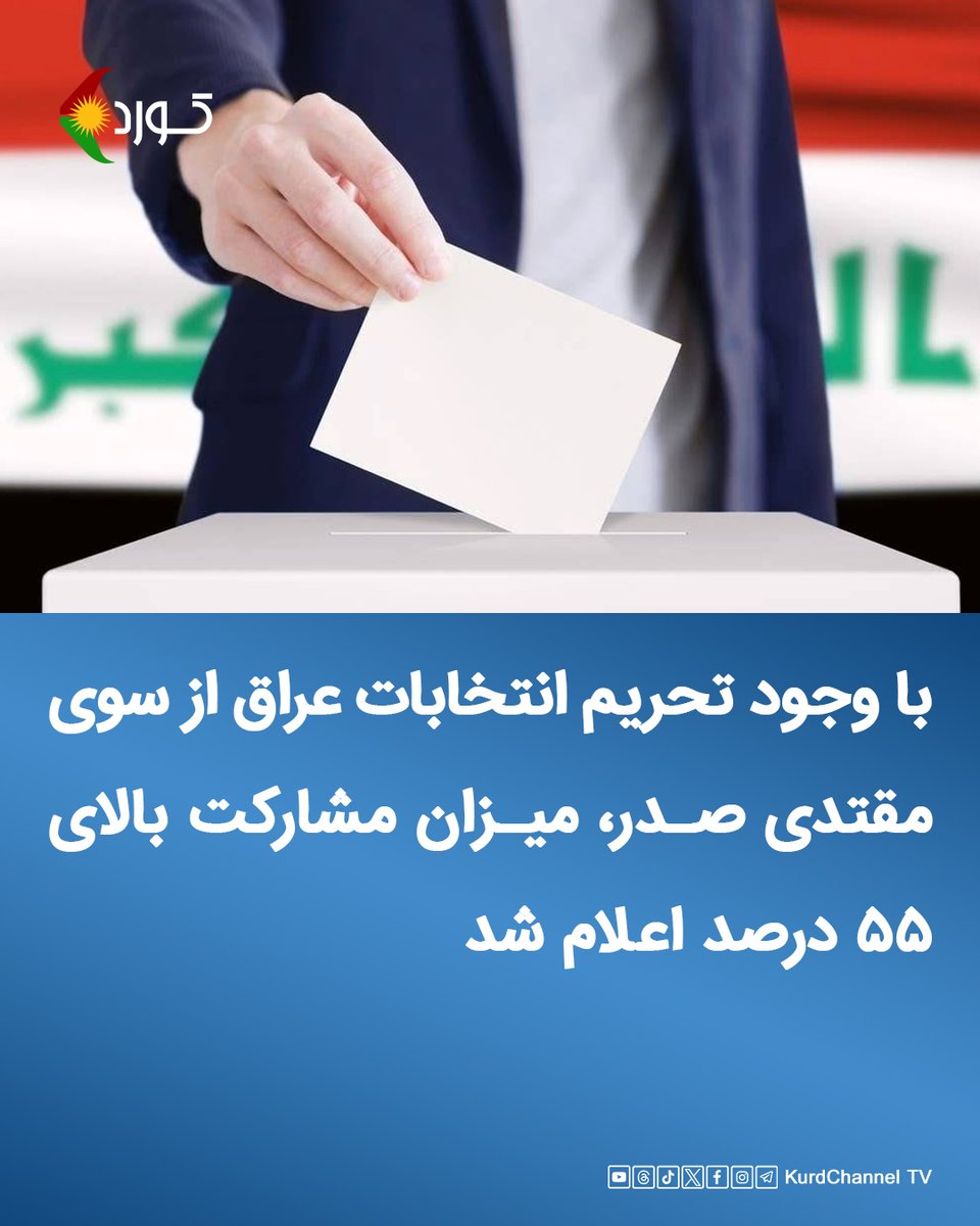 #عراق
با وجود تحریم انتخابات عراق از سوی مقتدی صدر، میزان مشارکت بالای ۵۵ درصد اعلام شد

کمیسیون انتخابات عراق روز گذشتە، اعلام کرد میزان مشارکت در انتخابات پارلمانی این کشور بیش از ۵۵ درصد است. بنابر این آمار، شمار شرکت‌کنندگان در مقایسه با انتخابات سال ۲۰۲۱ این کشور افزایش قابل