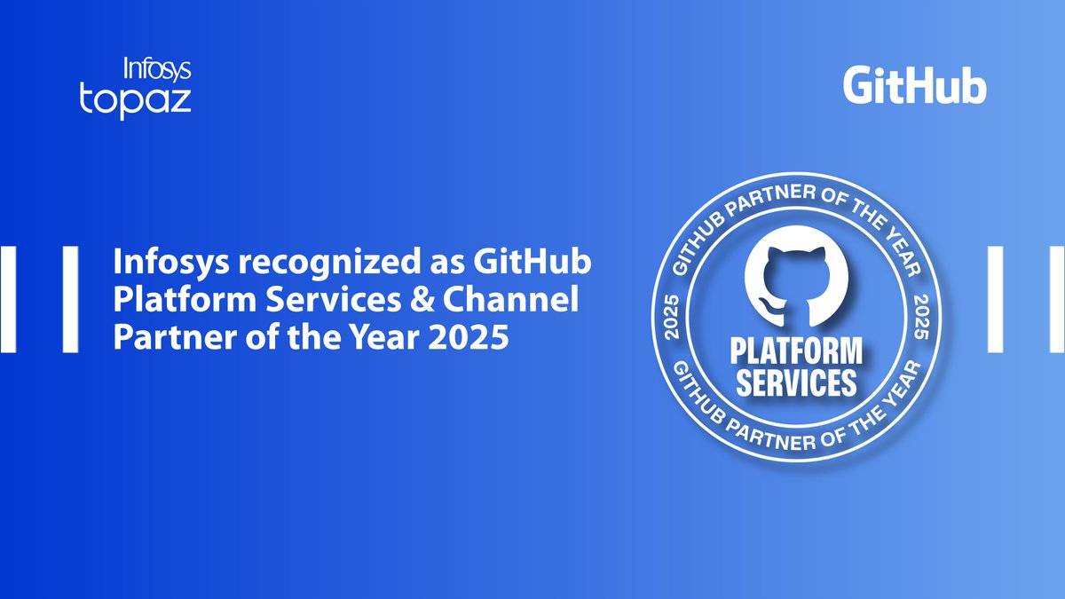 Infosys's tweet image. Infosys wins @github’s Platform Services &amp;amp; Channel Partner of the Year! Millions of Copilot-assisted lines of code, thousands of repos migrated, and exponential growth in certifications. Know more: infy.com/47ErjZZ

#GitHubPartnerAwards #InfosysTopaz #Copilot…