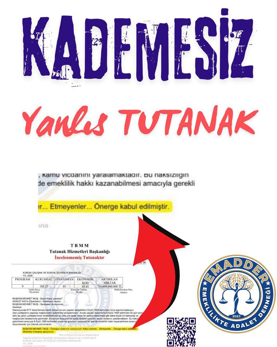 📣📣 TAG DUYURUSU 📣📣

             ⬇️ ⬇️ ⬇️ ⬇️ ⬇️
🔥 #KademesizYanlışTutanak 🔥

Milyonların emeğini, alın terini, yıllarını “yanlış tutanak” diyerek silemezsiniz!

⚖️ “Yanlış tutanak” bir kâğıt hatası değil;
Milyonların hayatını etkileyen büyük bir adaletsizliktir.