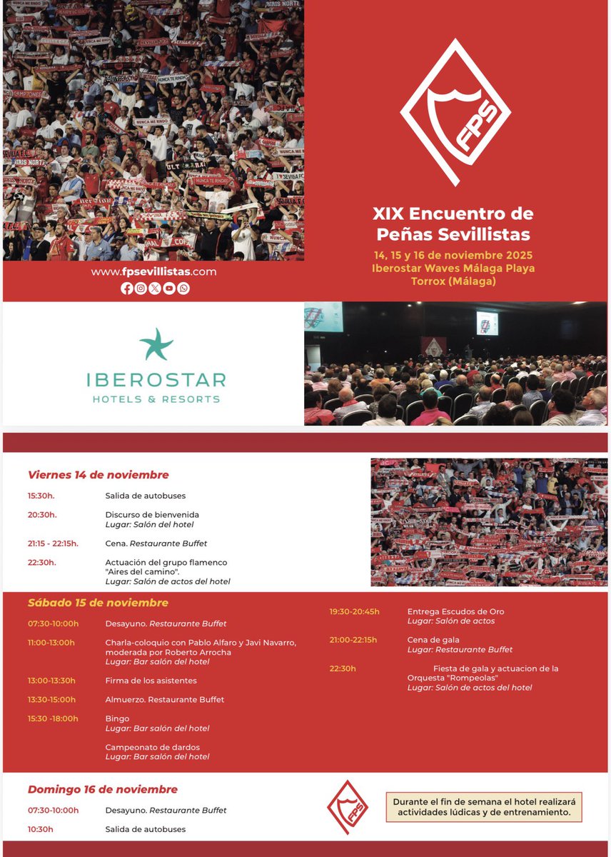 🗓️ PROGRAMACIÓN del XIX Encuentro de Peñas Sevillistas #EPS25 que tendrá lugar este fin de semana en Torrox (Málaga).