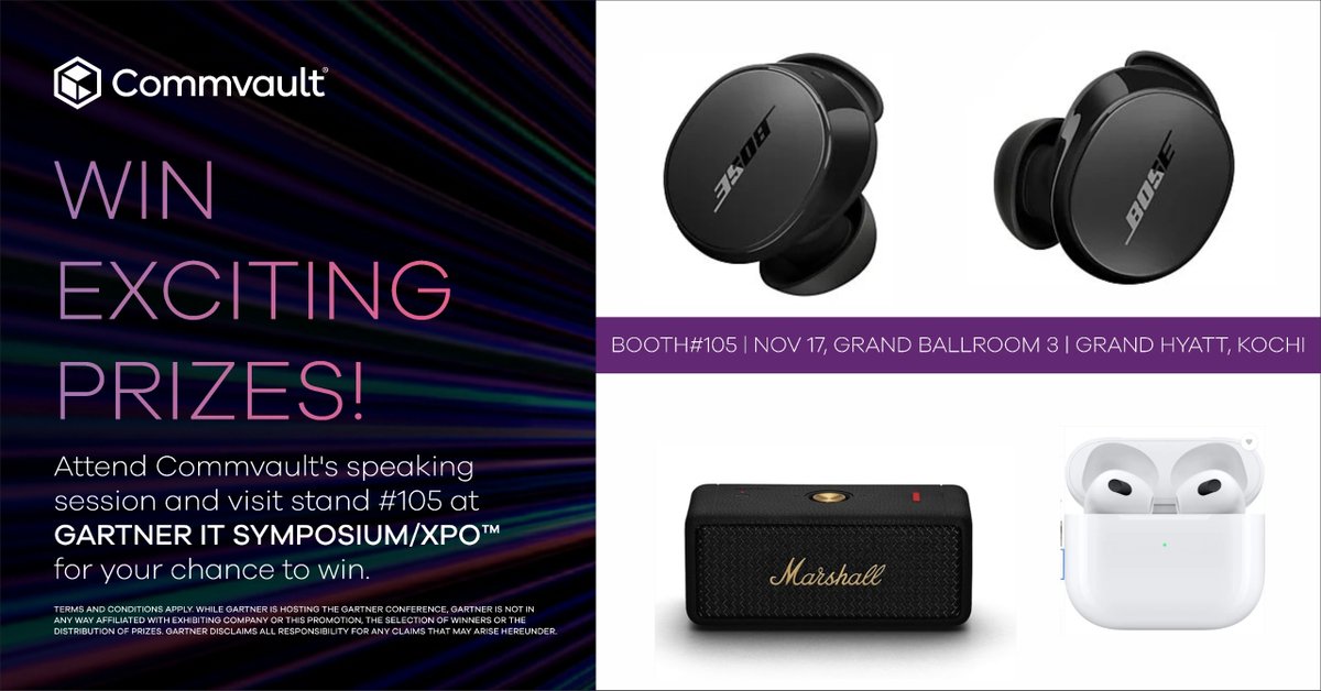 Ready for resilience — and rewards? 

Join Commvault at Gartner® IT Symposium/Xpo™ 2025 at Kochi next week to see how the Minimum Viable Company mindset helps enterprises stay ready for anything, and you could walk away with exciting prizes! bit.ly/4hV46G4

#GartnerSYM