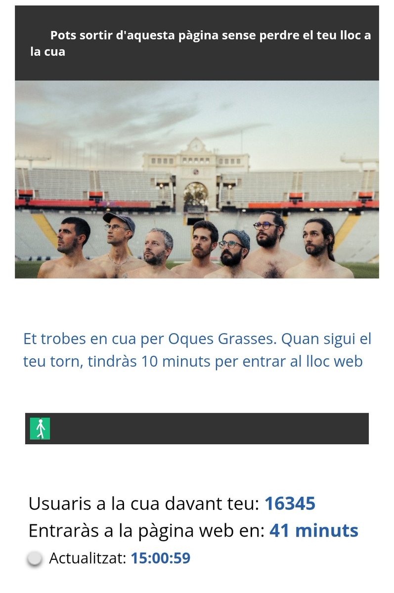 Que guai, que guai!
Que una notícia d'un grup osonenc obri els informatius dels mitjans de comunicació del país. Visca la música i visca Osona!

😭 Llàstima que jo NO sóc un dels 55.000 afortunats.