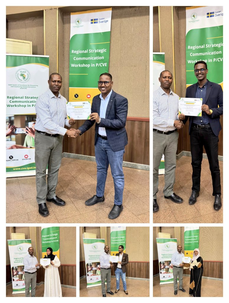 The Regional Strategic Communication Workshop in PCVE for Youth and Civil Society Representatives concluded with the issuance of certificates of participation. Held from 10–12 November 2025, in Hawassa, Ethiopia, the workshop’s key achievement was the development of