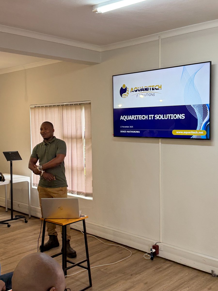 ThinkroomSME's tweet image. First up to the stage is Senzo Mathunjwa, founder of Aquaritech #ITSolutions. Senzo left his career as a software developer to build a full-service ICT company specialising in wireless #broadband, #networking, and #software solutions. 
Learn more: aquaritech.net