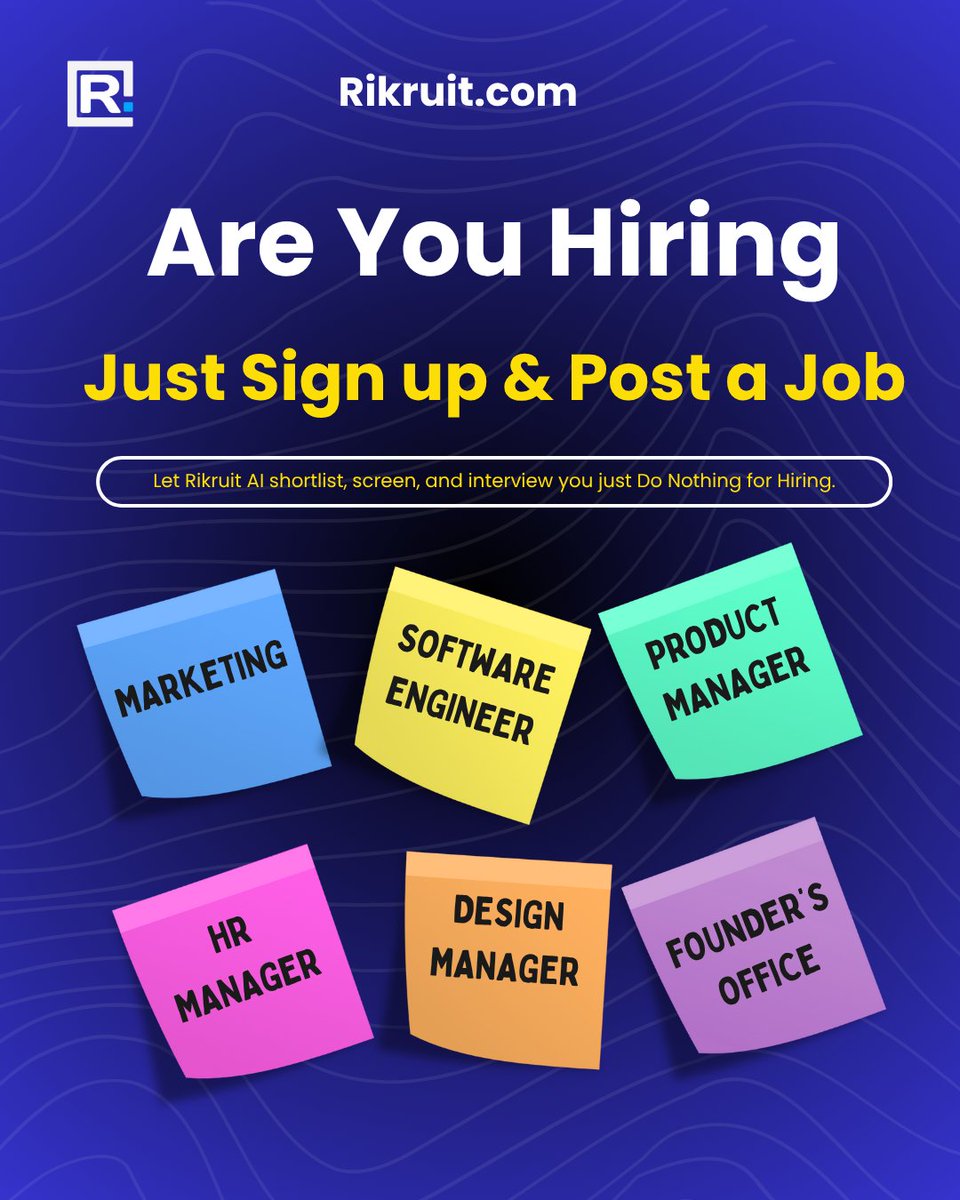 rikruit's tweet photo. Rikruit AI screens, interviews, and shares feedback with every candidate. Do Nothing for Hiring.

Automate everything except the final “you’re hired.”  Save 50% of time and cost.

Join the mission at https://t.co/Lbc1buvVmR

#Rikruit #DoNothingForHiring #Recruiters #AI #Hiring https://t.co/HYNTy616wr