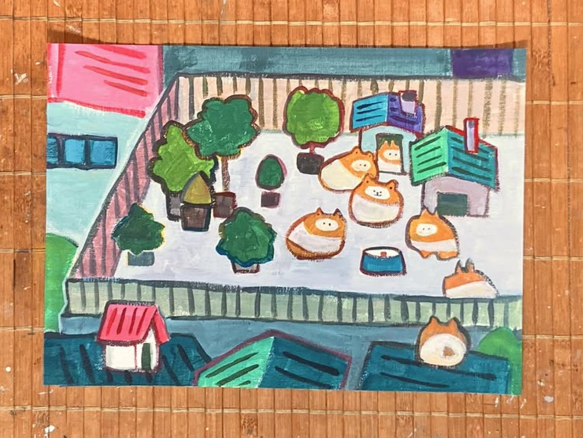 no818's tweet photo. 以前のデザフェスでのライブペイントの様子。

大きなキャンバス布に絵を描き、好きな部分をトリミングしてご購入いただけるという参加型販売を行います！
最小サイズ8000円～ご購入いただけます。トリミング用の枠は用意してありますので、フレームをあてて選ぶだけです。絵は全体図のポストカードを付けて、イベント後の発送です。