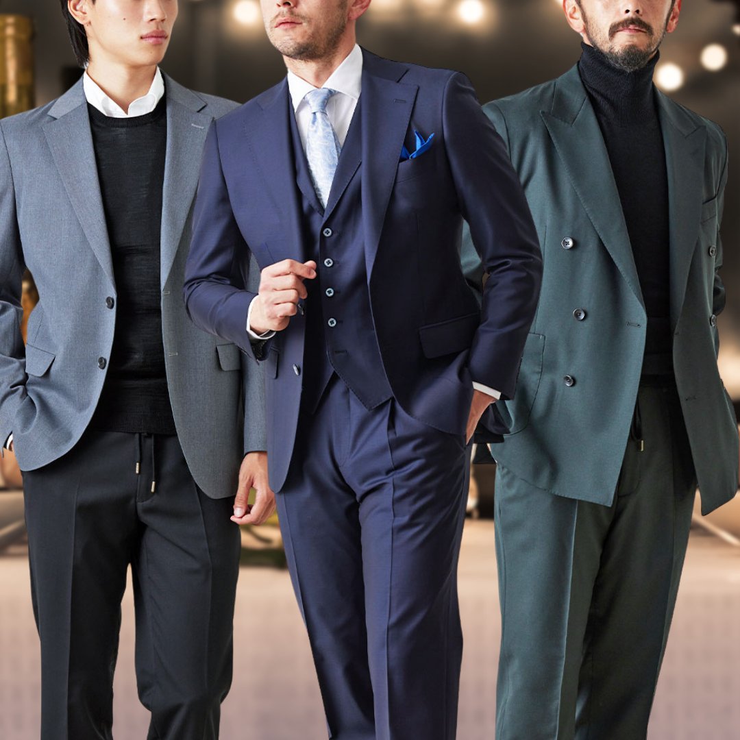 新品　銀座グローバルスタイル　3ピースセットアップ　ブルー無地　ウール100% 素敵で爽やかスッキリ細身のブルースーツ【GlobalStyle銀座5丁目店