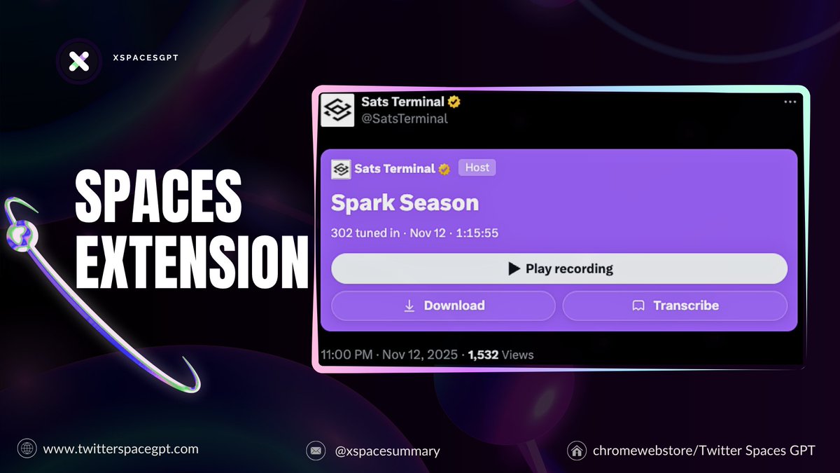 xspacesummary's tweet image. 🚀 Our XspaceGPT Chrome extension is now live!

Just download + log in, and from now on every Spaces session can be:

✔️ One-click downloaded
✔️ Instantly transcribed
✔️ Saved and archived

🔗 Get the extension:
chromewebstore.google.com/detail/xspaceg…

#spacesdownload #spaceshost