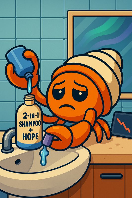 0x_bitcrab's tweet photo. BitCrab just checked his portfolio and immediately switched his shampoo to “add water and shake” mode.
Even the green candles look like they’re on vacation. 🌴📉

But don’t panic — this is the kind of dip where legends are forged… and shampoo becomes 2-in-1 by force. 😂 https://t.co/DdhrwpWz2j