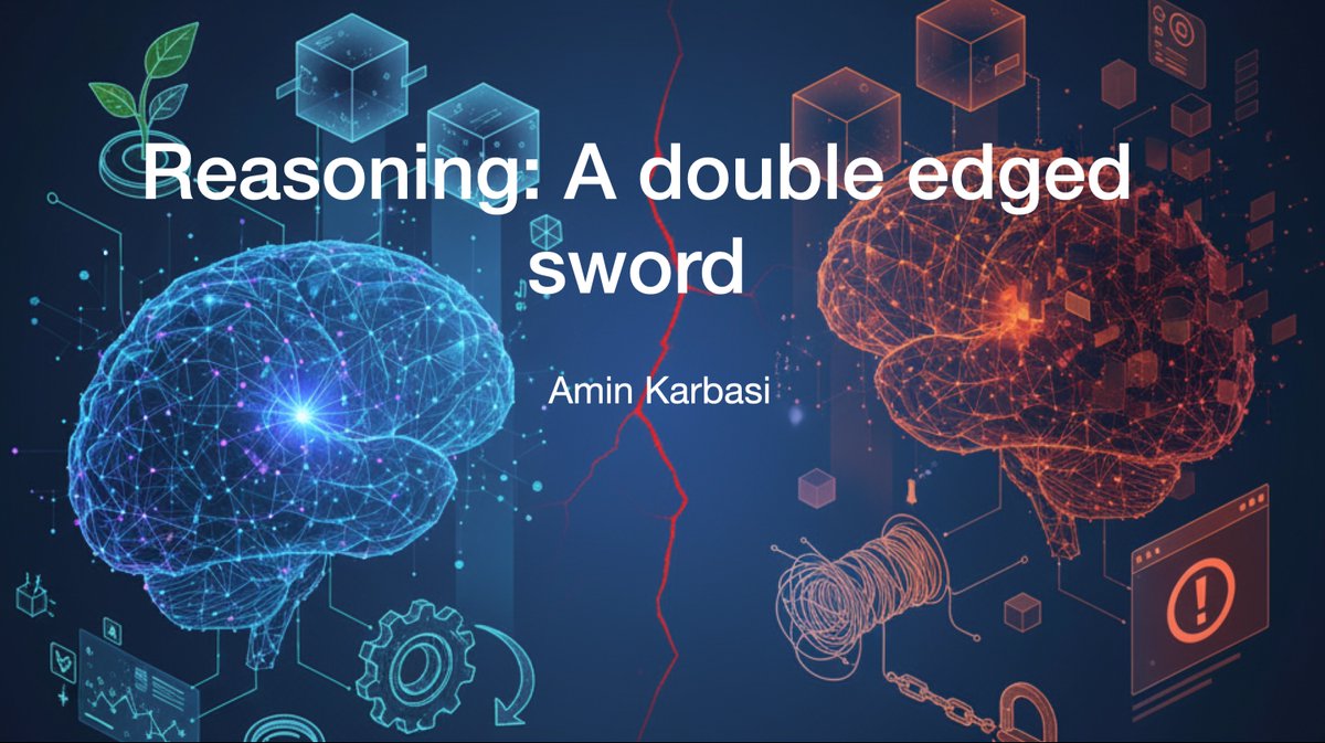 Last week at <a href="/UTAustin/">UT Austin</a> <a href="/MLFoundations/">Institute for Foundations of Machine Learning</a> I gave a talk called “reasoning: a double edged sword.”
We went from language models generating new hypotheses about cancer cell behavior, to ChatGPT tackling fresh (simple) math conjectures, to reasoning powered jailbreaks.