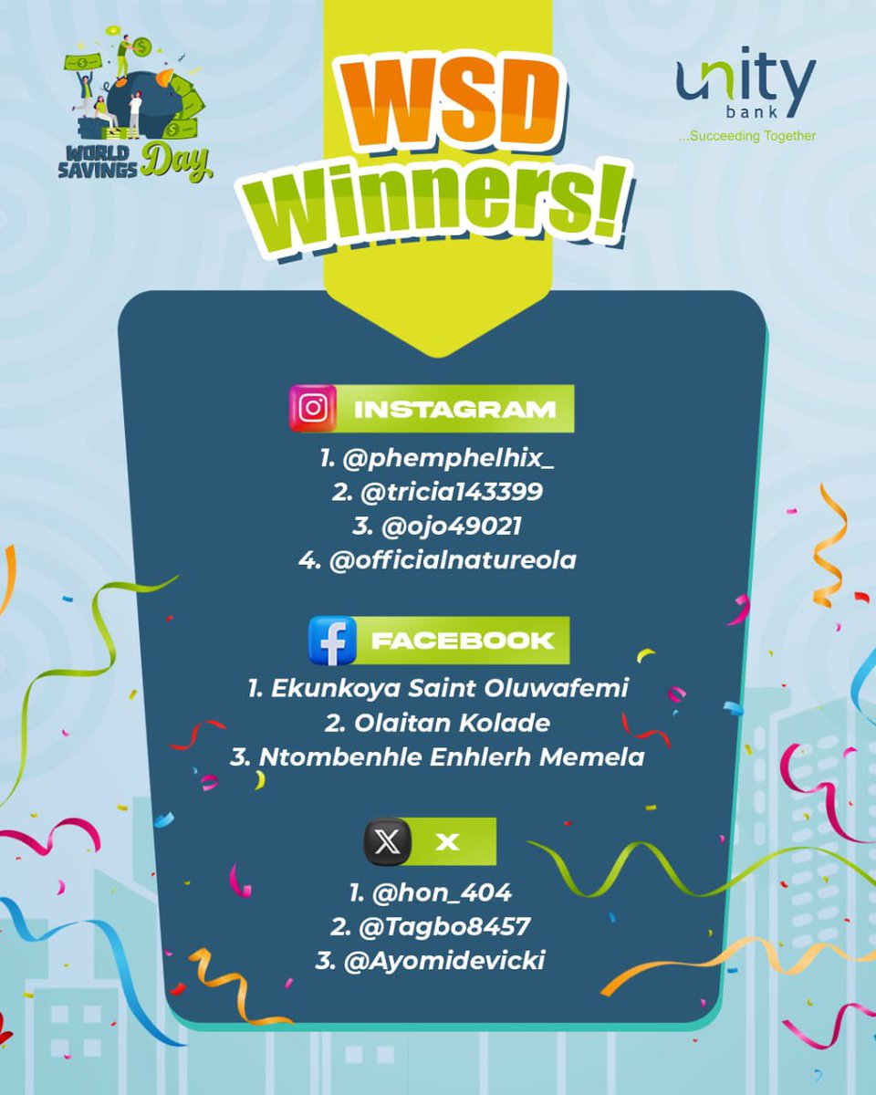 UnityBankPlc's tweet image. A big shoutout to everyone who joined our World Savings Day challenge! You all made it special 🥳

Congrats to our lucky winners. Check your DMs, we will be in touch soon. 

#WorldSavingsDay2025 #SucceedingTogether