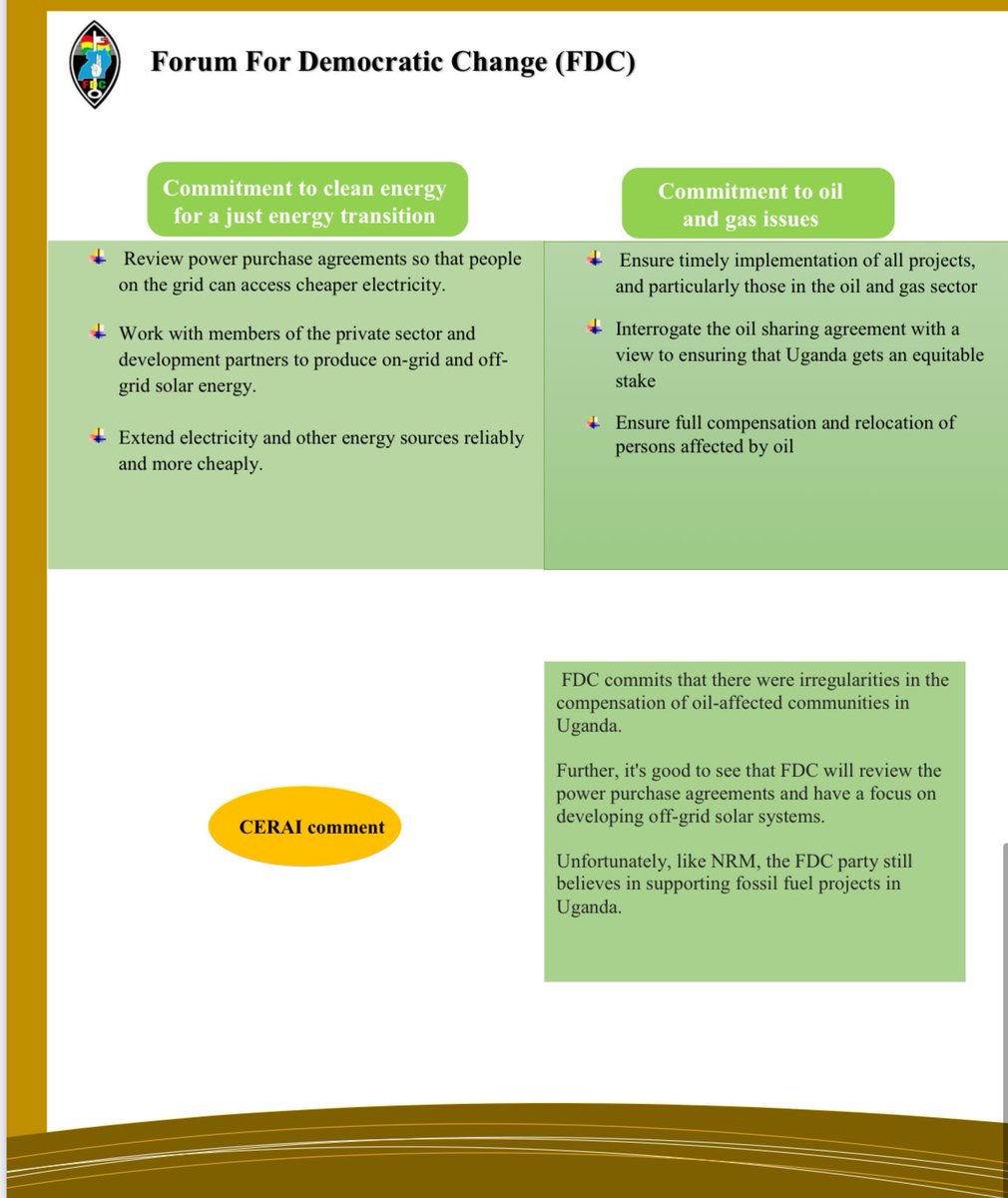 CERAIUg's tweet image. Uganda&apos;s 2026 General Elections! 🔍 What&apos;s in political parties&apos; manifestos for a #JustEnergyTransition? 🤔 Are they prioritizing oil &amp;amp; gas or a sustainable future? ⬇️ Check out their commitments &amp;amp; stance on energy transition &amp;amp; fossil fuels! Read more ceraiug.org/download/a-sum…