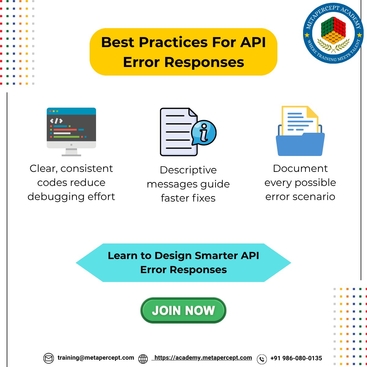 WritingAdvanced's tweet image. Better error handling = better DX.
Clear, predictable API error responses help developers troubleshoot faster and integrate with less friction.
Learn the skill with Metapercept Academy: academy.metapercept.com
#APIDocumentation #DeveloperExperience #RESTAPI #TechWriting