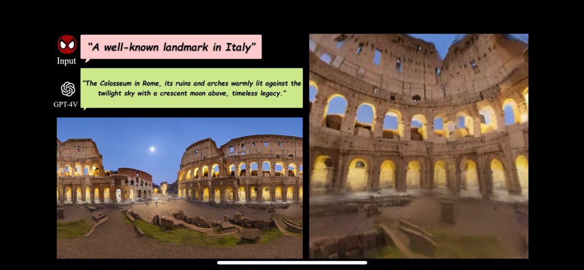 zhiwen_fan_'s tweet image. Super impressive!

It also gave me a funny deja vu moment: the Colosseum demo looks very close to what we did in DreamScene360 about 1.5 years ago (dreamscene360.github.io). Back then we tried to show how fuzzy text prompts could become an immersive 3D environment, and even let…