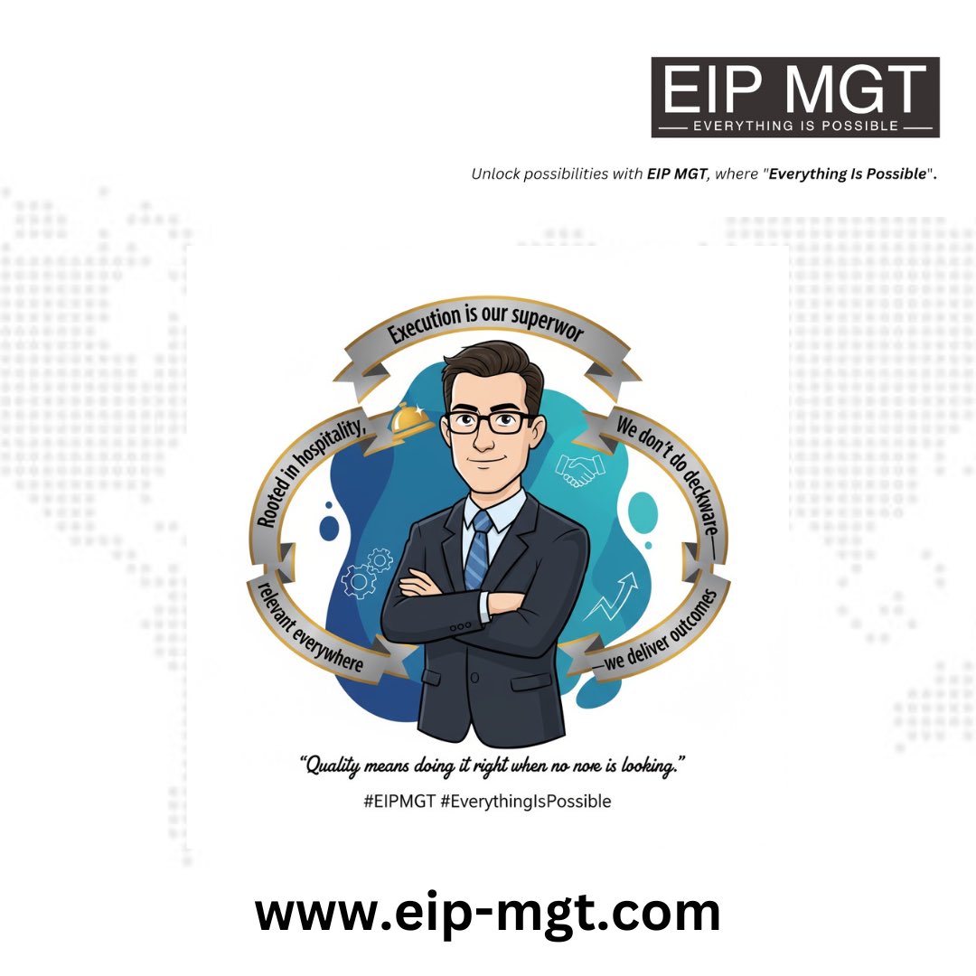 eipmgt's tweet image. Execution is our superpower. Rooted in hospitality, relevant everywhere. No deckware—just real outcomes. That’s our DNA.

#EIPMGT #EverythingIsPossible