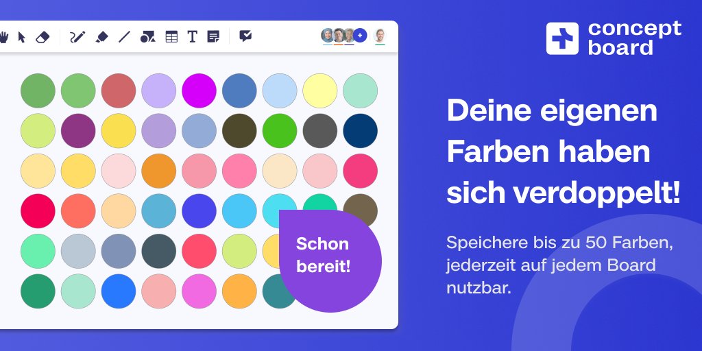 ConceptboardApp's tweet image. 🎨  Neue Farben, mehr Kontrast, bessere Lesbarkeit!

Conceptboard bringt frische Farboptionen für Sticky Notes, Formen &amp;amp; Hintergründe – barrierefrei, klar und kreativ.

Mach Deine Ideen bunt mit der neuen Palette!