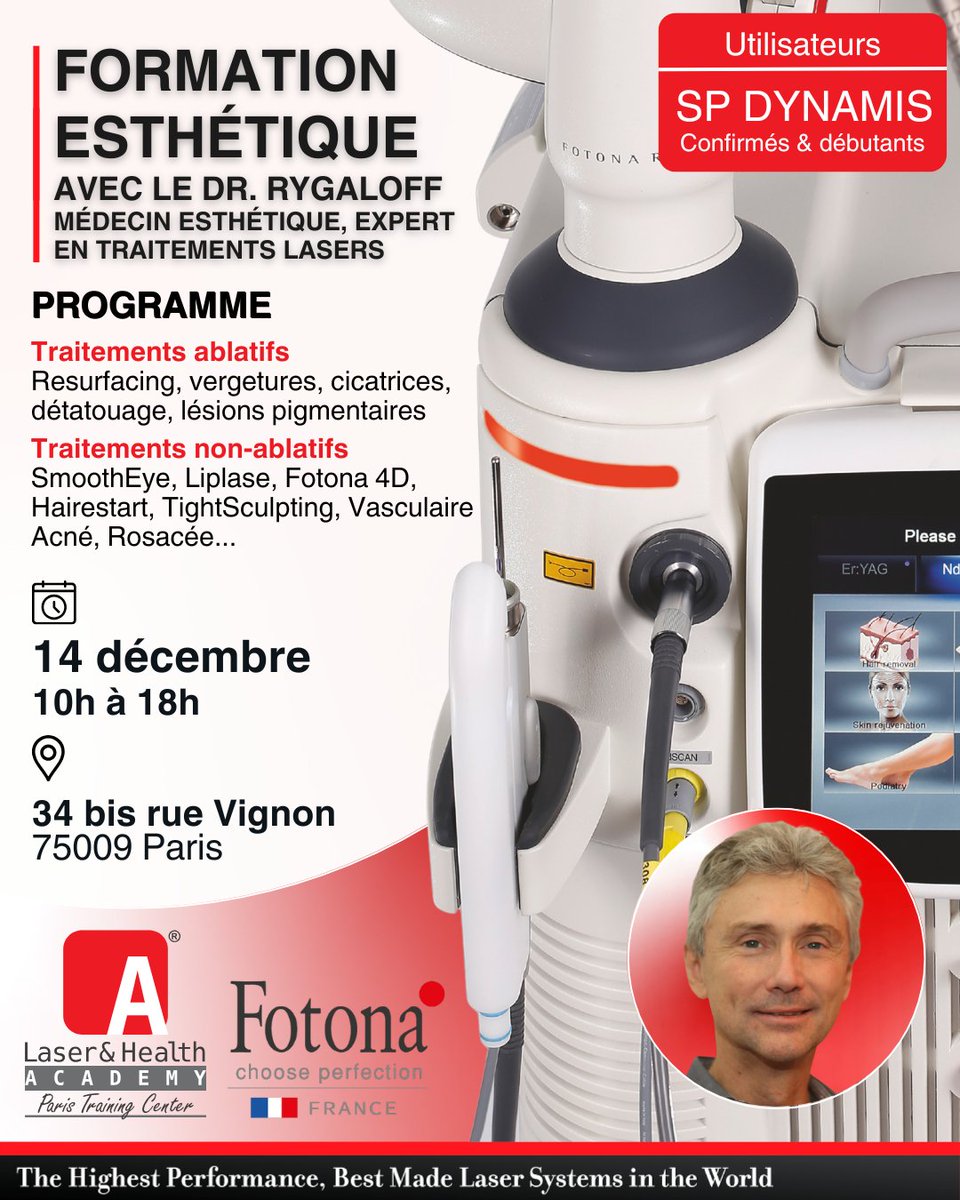 FotonaFrance's tweet image. [ Formation SP Dynamis - Dr Rygaloff ]

📅 Le 14 décembre 2025 de 10h à 18h à CliniSkin Paris 
Cette formation est réservée aux utilisateurs débutants et confirmés.

Inscription  : fotonafrance.typeform.com/to/ZpfVXHLD

#FormationMedicale #FotonaFrance #Fotona