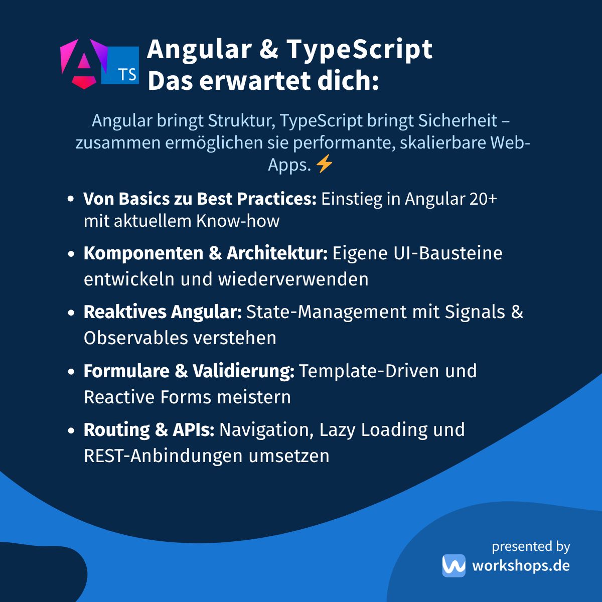 workshops_de's tweet image. 🚀 Starte durch mit Angular &amp;amp; TypeScript!
Lerne, performante SPAs mit modernen Features aus Angular 20+ zu entwickeln.

💻 Kompakt · Praxisnah · Remote
👉 workshops.de/seminare-schul…

#Angular #TypeScript #Webentwicklung #Coding #WorkshopsDE #workshop