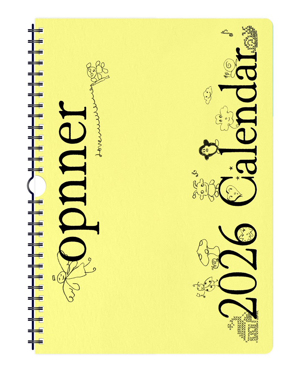 opnner's tweet photo. opnner Risograph Calendar 2026 {•.•} 
今年はずっとやってみたかったRing Note 、全ページリソグラフ印刷です
カレンダー制作は毎年、新しいことや苦手なことに挑戦していて、今回は背景のある絵に取り組みました
今年のカレンダーここまで着いてきてくれてありがとう、来年にバトンタッチです🐌 https://t.co/dx669DBj10