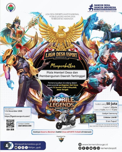 Saatnya Buktiin Skill-mu di Liga Desa Esport 2026..! 
Jangan cuma jadi penonton - gabung dan tunjukin kemampuan terbaikmu di ajang paling seru antar desa se-Indonesia! 
#LigaDesaEsports2026 
#LigaDesaEsports 
#tournamentmobilelegends
