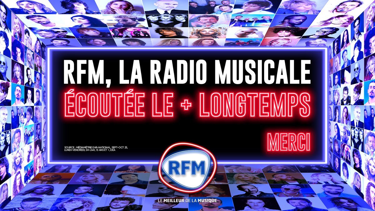 [#AudiencesRadio] 🥰 Vous faîtes de #RFM, LA RADIO MUSICALE ÉCOUTÉE LE PLUS LONGTEMPS ! 🎶

🙏 Un immense MERCI pour votre fidélité au #MeilleurDeLaMusique ! 💓 #CestGraceAVous #OnVousAime