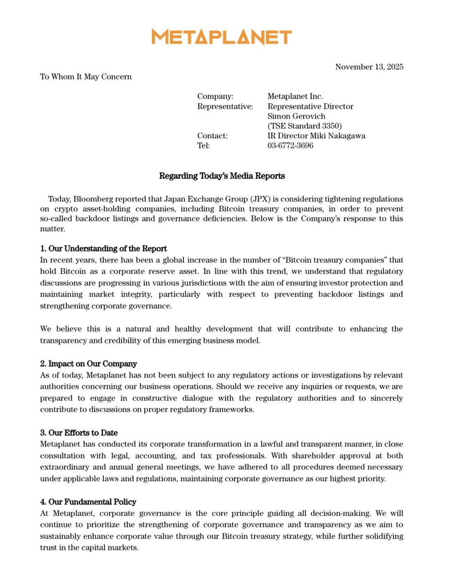 Metaplanet's tweet image. *Regarding Today’s Media Reports*