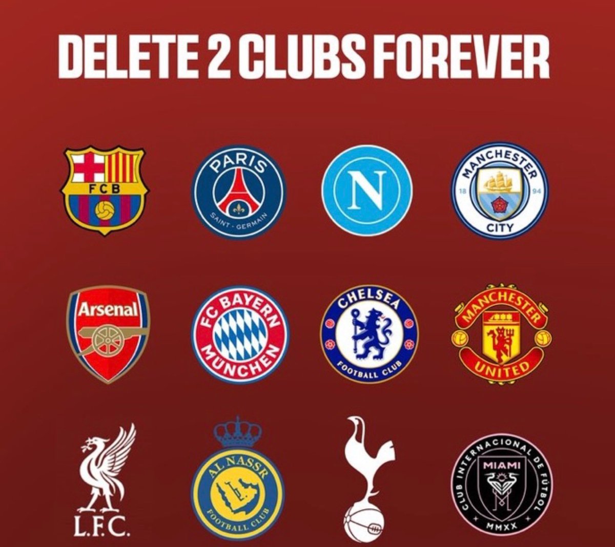 Delete two clubs and I will tell you the team you support🫵