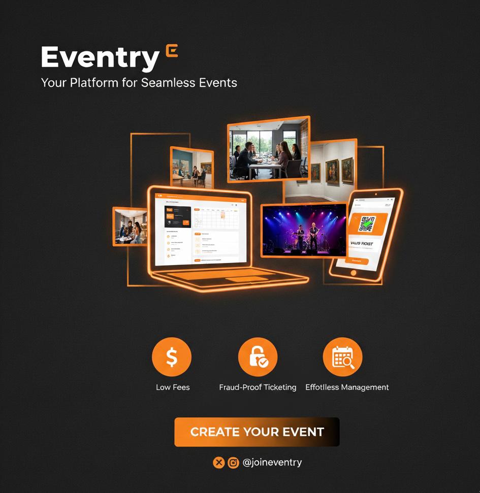 JoinEventry's tweet image. We’re still building Eventry, but the vision is clear.

A platform where events run smoother, tickets stay secure, and 
connections actually happen.

The future of seamless events is ⏳… 🎟️