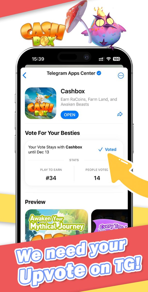 cashboxcomc's tweet image. 🥳Adventurers! Cashbox is now listed on Telegram Apps Center!
👉Open t.me/tapps_bot  search for “Cashbox ”and drop us an Upvote! @CashboxAuth  #TON #Telegarm #minigame