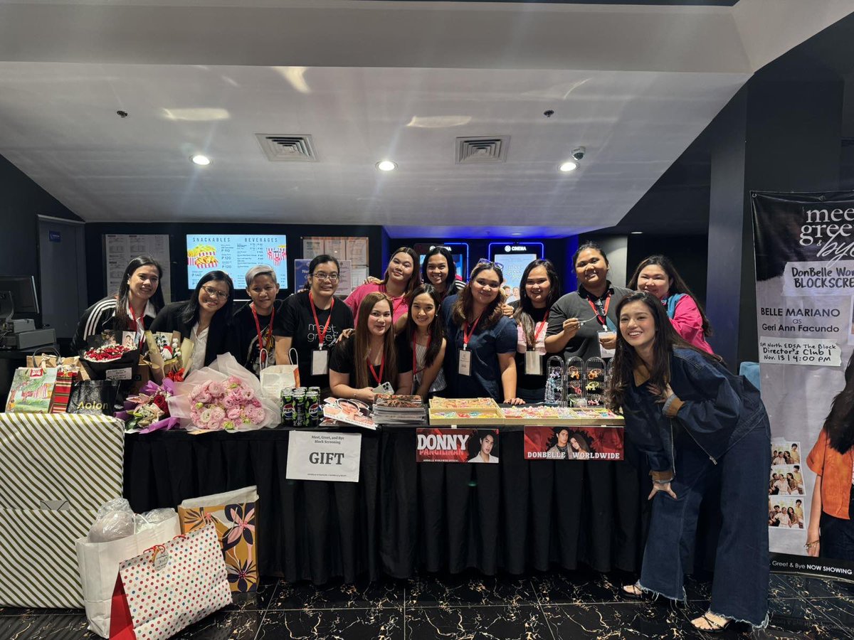 StarCinema's tweet photo. MGB blockscreening of Donbelle Worldwide at SM North Director’s Club 1 and 2. 
Thank you for the love and support! 🩵

Meet, Greet &amp; Bye— now showing in cinemas worldwide! ✨

Buy your tickets now
🎟️ https://t.co/JI69H185HZ

#MeetGreetAndBye https://t.co/8eDZOShFnD