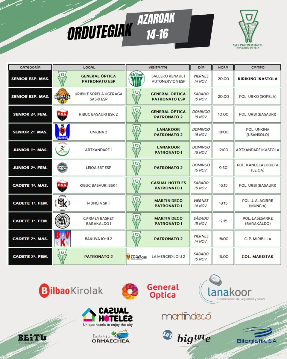 Asteburu bizia izango da gure taldeentzat, ostiralean hasita. Zorte on guztioi!!!💚🖤🤍🏀