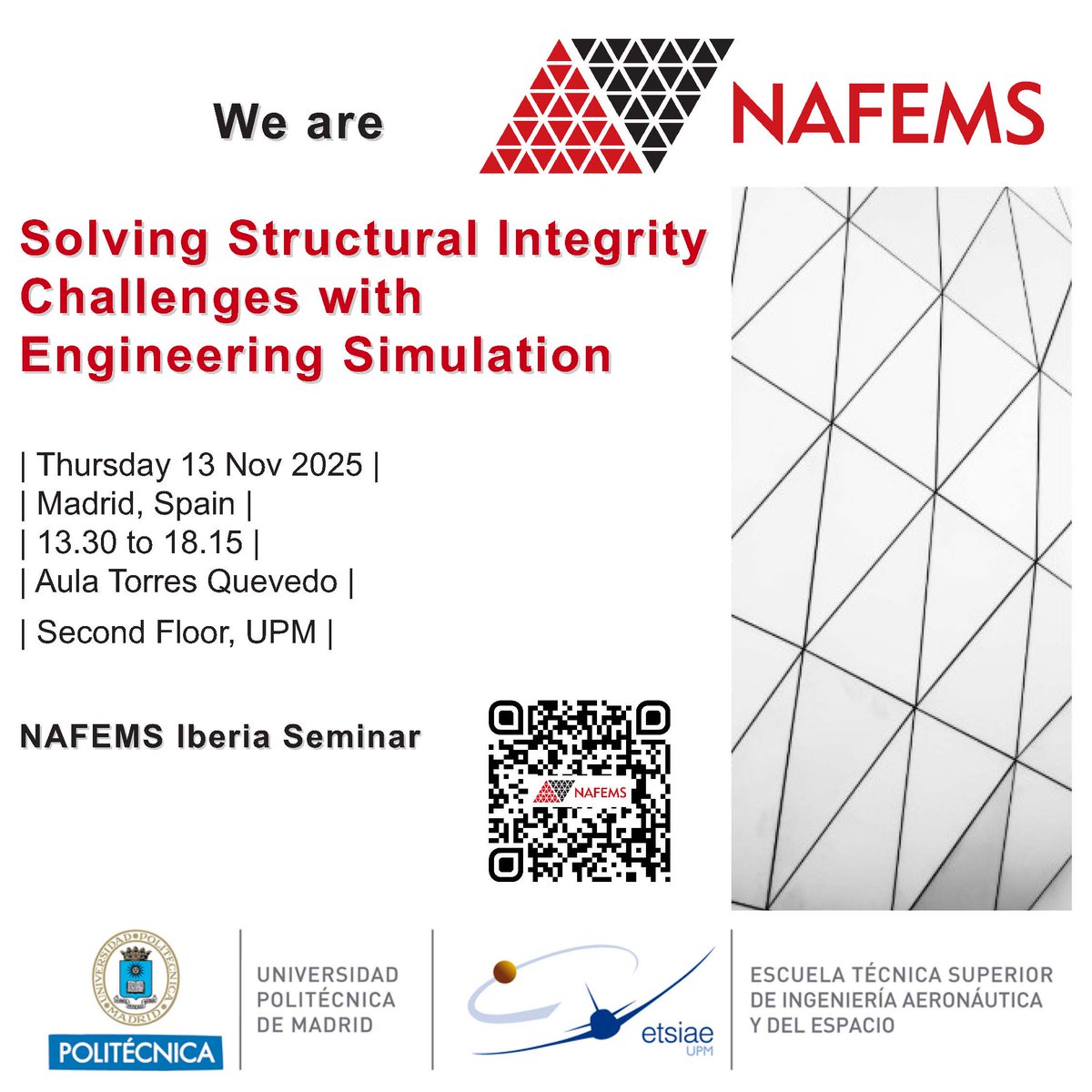aeroespacialUPM's tweet image. 🔜Hoy en la #ETSIAE: seminario &quot;Solving structural integrity challenges with engineering simulation&quot;, organizado por @NAFEMS.
🕜13:30h.📍Sala Torres Quevedo
ℹ️short.upm.es/drieq

@DelegacionAero @La_UPM #EngineeringSimulation #somosUPM