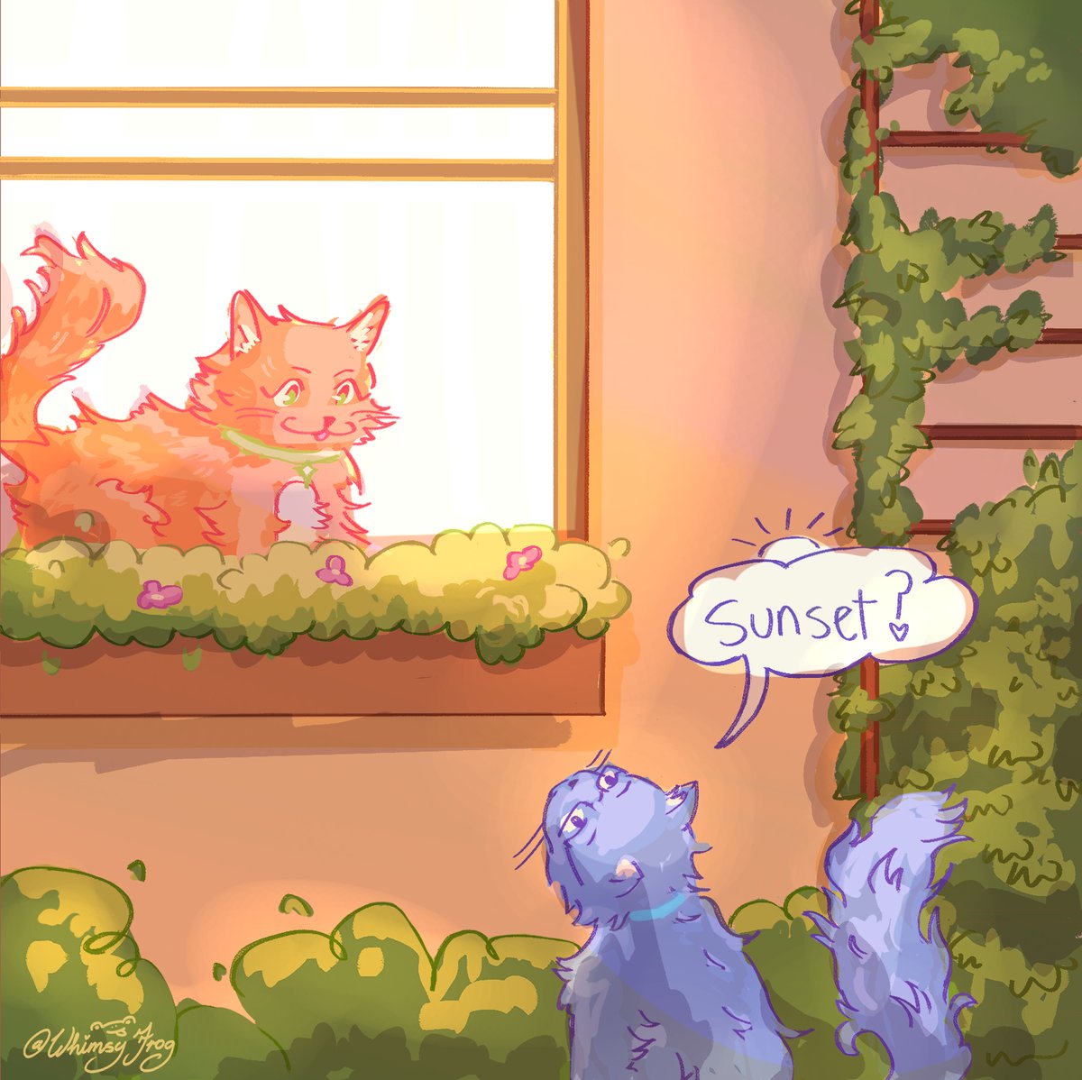 WhimsyFrog_'s tweet photo. A short comic of two cats going to watch the sunset together 🌇🐈🐈‍⬛

#comic #cats #sunset #digitalart https://t.co/ehqWfr5WO0
