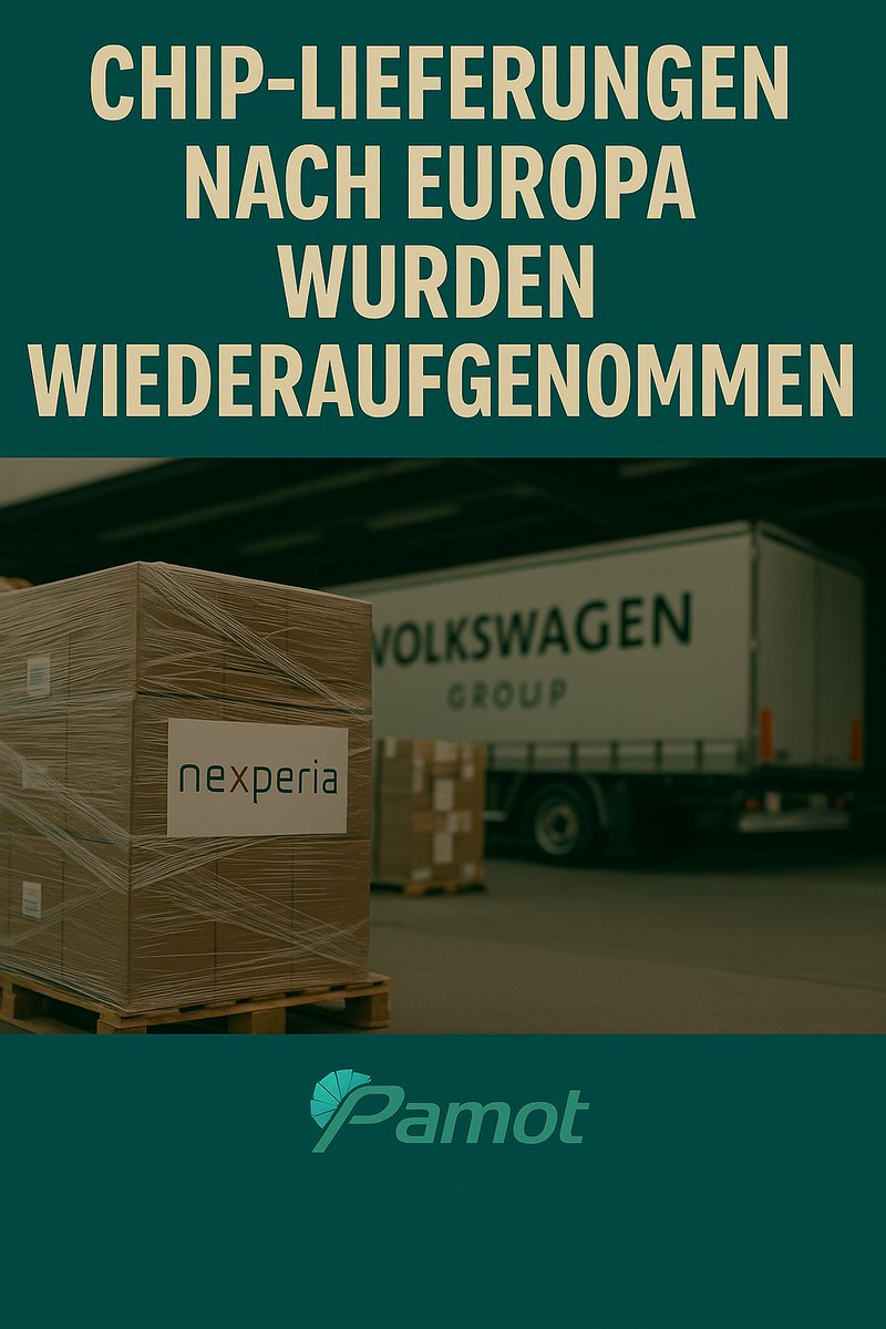 PamotInfo's tweet photo. Volkswagen Group berichtet, dass die Chip-Lieferungen von Nexperia nach Europa wieder aufgenommen wurden, nachdem die Exportbeschränkungen durch China im Rahmen eines US-China Abkommens gelockert wurden. https://t.co/cMfT3DlNQO
