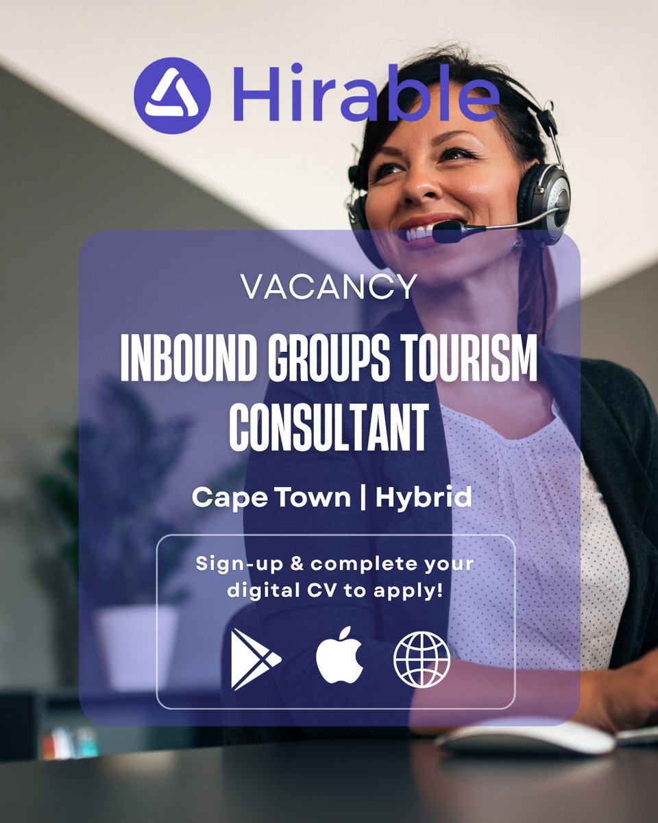 HirableSa's tweet photo. 🌍 Now Hiring: Inbound Groups Tourism Consultant – Cape Town (Hybrid)
💼 3+ years’ inbound DMC experience (no travel agency backgrounds)
💰 R18k–R35k + incentives | Southern Suburbs | Hybrid option
Apply here: https://t.co/iBYUvoRDjM https://t.co/AciaFDONPi