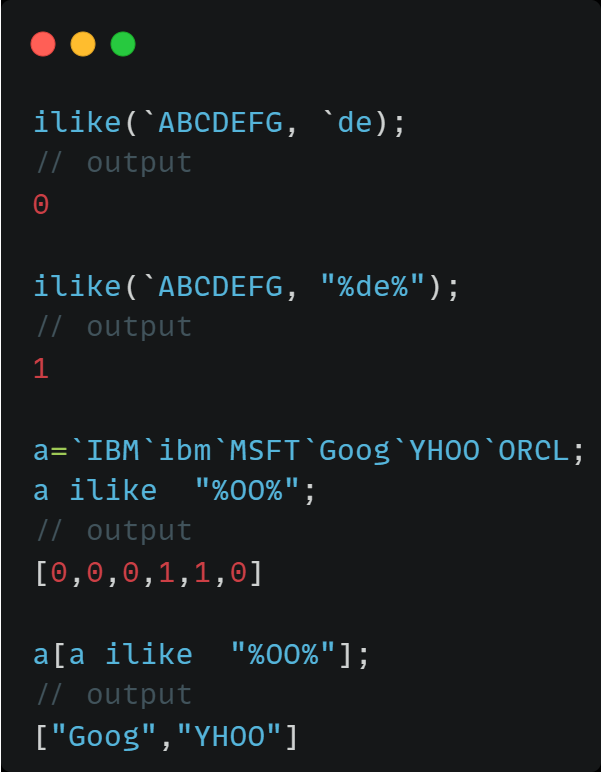 DolphinDB_Comm's tweet photo. ilike(X, pattern) checks if X contains pattern—case-insensitive! 🔍

Unlike like, it ignores case—great for flexible text searches and pattern matching.

#DolphinDB #StringSearch #TextMatching https://t.co/SFFHUNpbwb