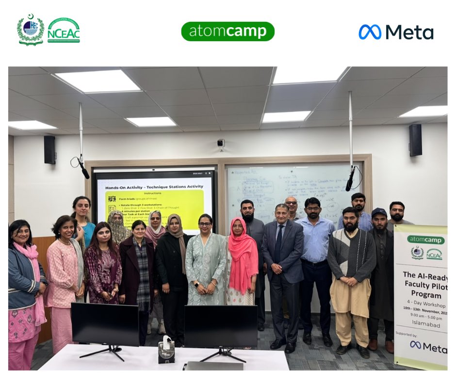 atomcamp's tweet image. Sharing highlights from the second 4-day session of Phase 2 of the AI-Ready Faculty Program held in Islamabad.

In collaboration with @Meta , @atomcamp continues to empower university faculty across Pakistan with cutting-edge AI knowledge and skills.

A special thanks to Dr.…