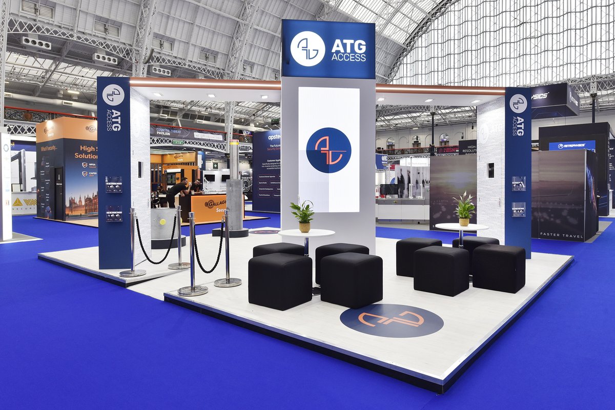 An opening and inviting island stand built at International Security Expo @olympialondon in September. 🌟
Our client, ATG Access wanted a stand with clean and concise branding to showcase their product both through video format and working product demos. 
rdwexhibitions.co.uk/our-displays/c…