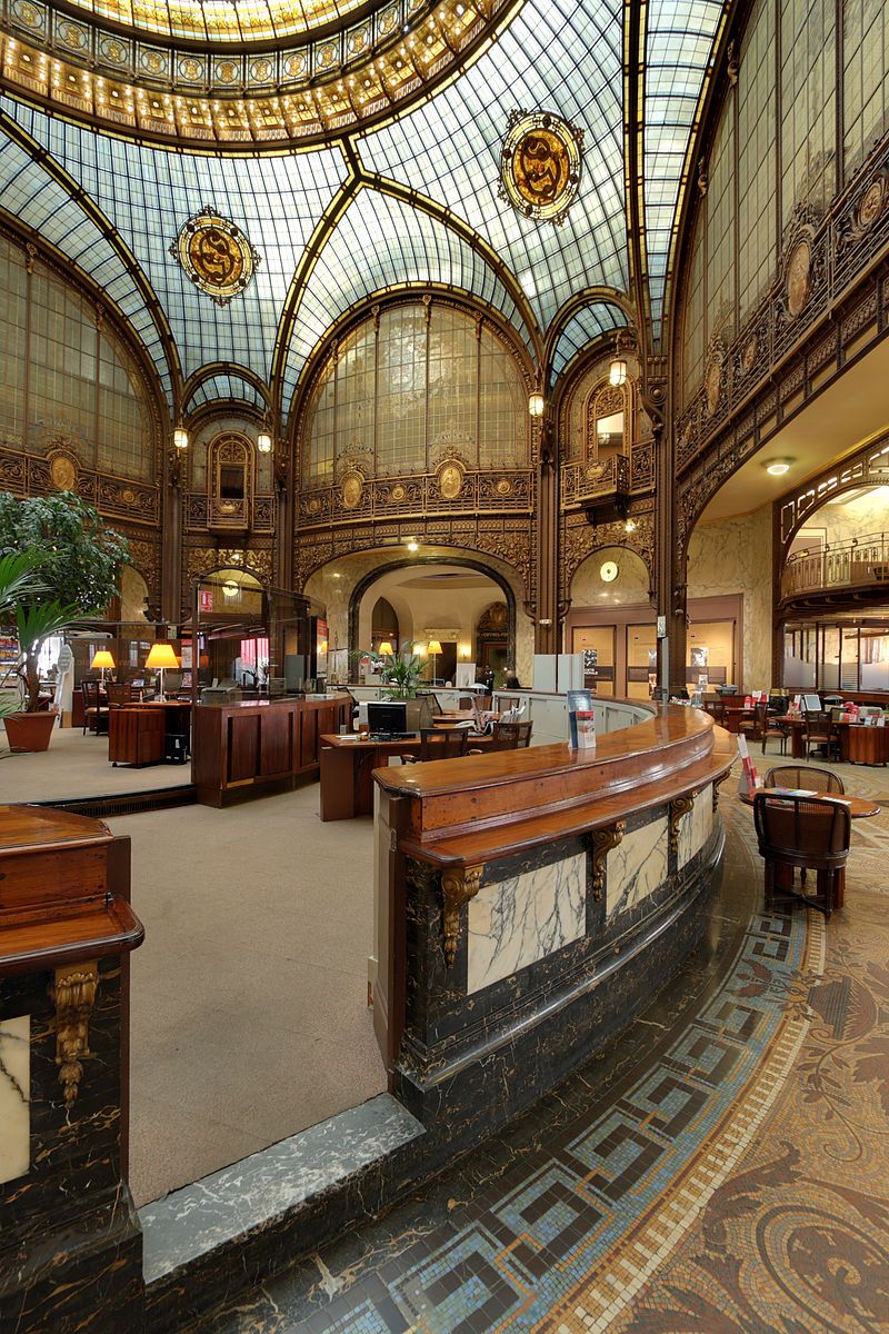 Parisianaes1's tweet image. Art Nouveau interior of the Societe Generale Bank by Jacques Hermant, Boulevard Haussmann in Paris