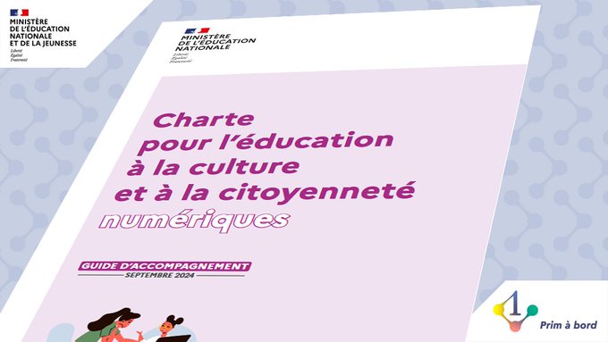 Cycles 1⃣, 2⃣ et 3⃣

📌 Mise à jour du guide d'accompagnement de la Charte pour l’éducation à la culture et à la citoyenneté numériques

▶️ primabord.eduscol.education.fr/guide-d-accomp…

Faire du numérique :
✅ un espace d’émancipation et d’inclusion
✅ un espace de droit
✅ un espace de vigilance