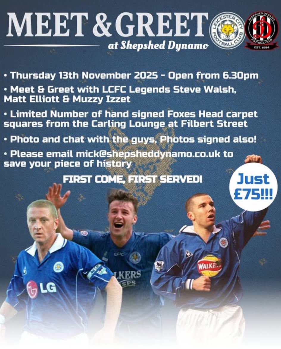 Please RT

🚨 TONIGHT - Thursday 13th Nov.

Pop along for a pint and if you want you can go to the Meet &amp; Greet etc. 

From 6:30pm - 8:30pm at <a href="/ShepshedDynamo/">Shepshed Dynamo FC</a> 

Plus the England 🏴󠁧󠁢󠁥󠁮󠁧󠁿 game on the big screen.