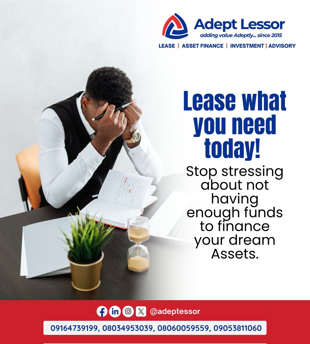 Why buy when you can lease! Got some assets you would like to acquire? We can help you save on cash flow!

Get in touch with us today! WhatsApp 09164739199

#adeptlessor #buynowpaysmallsmall #assetfinancing #buygadgetsoncredit #flexiblepayments #easyfinancing #financeoptions