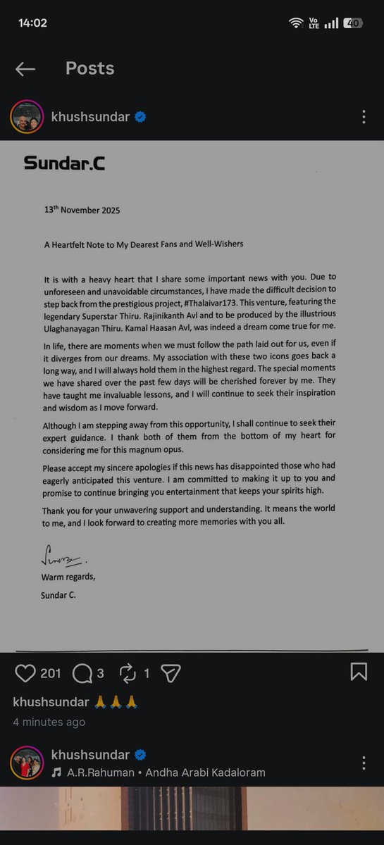 easwardravid4's tweet photo. #Thalaivar173 💔💔 @RKFI @itisprashanth @jbismi_offl @Chrissuccess @CinemaWithAB 
@Sugumar_Tweetz @khushsundar @cine https://t.co/9r7qWgRAZR